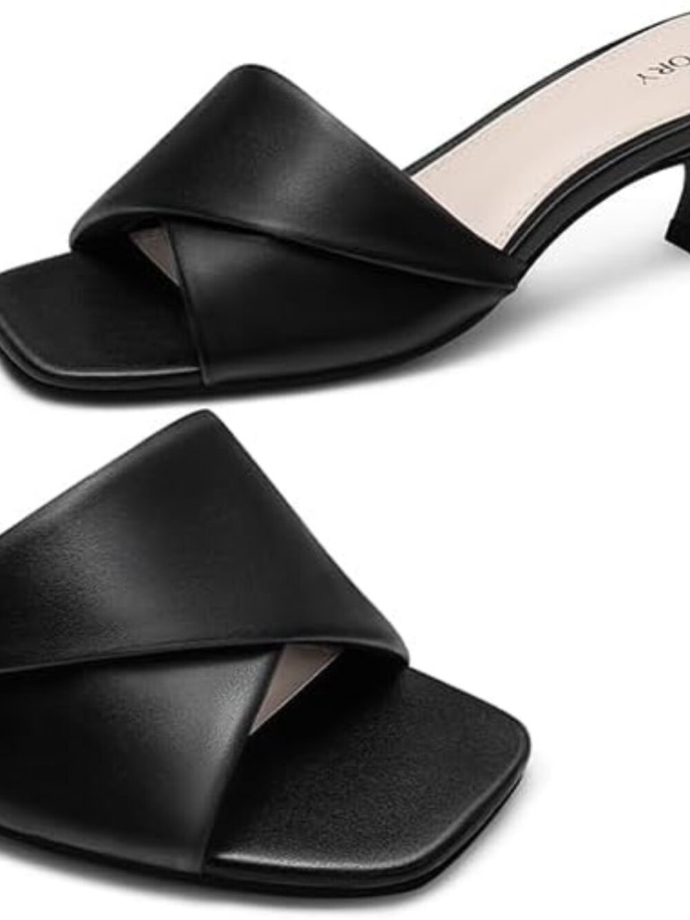 Women's Black Comfortable Square Open Toe Cross Band Kitten Low Heel Sandals